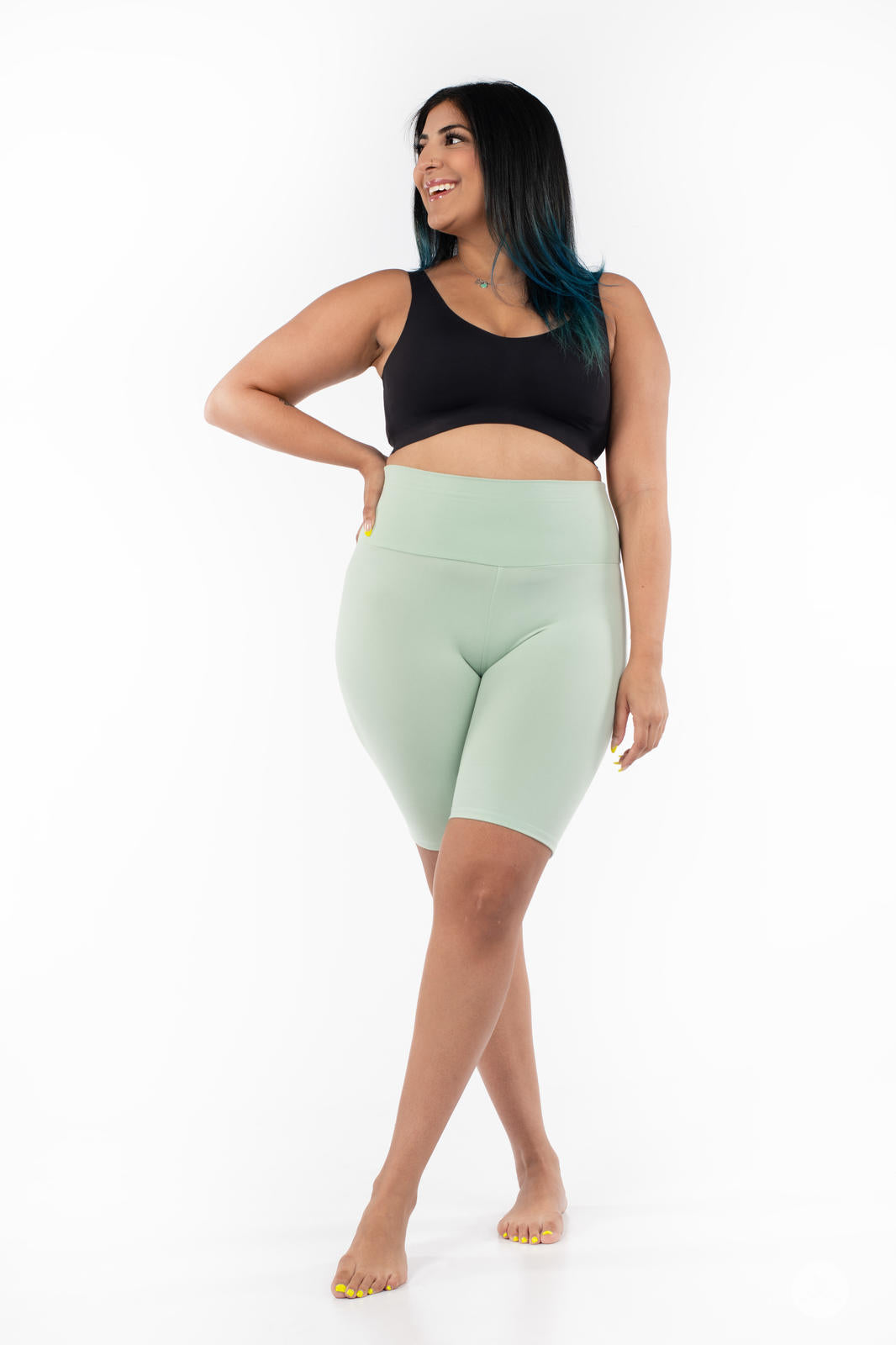 Soft Mint High-Waisted Biker Shorts