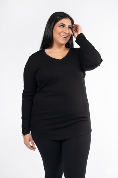 Ribbed Long Sleeve V-Neck