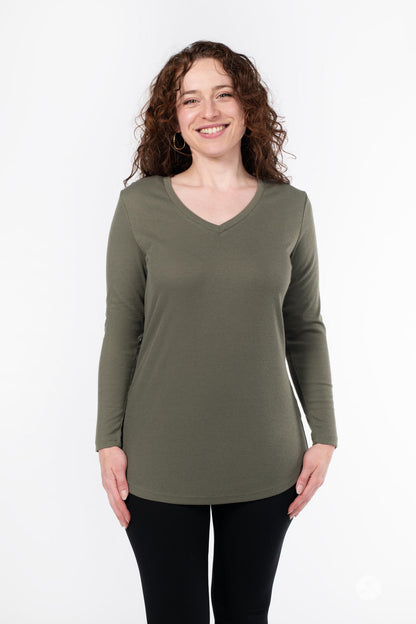 Ribbed Long Sleeve V-Neck