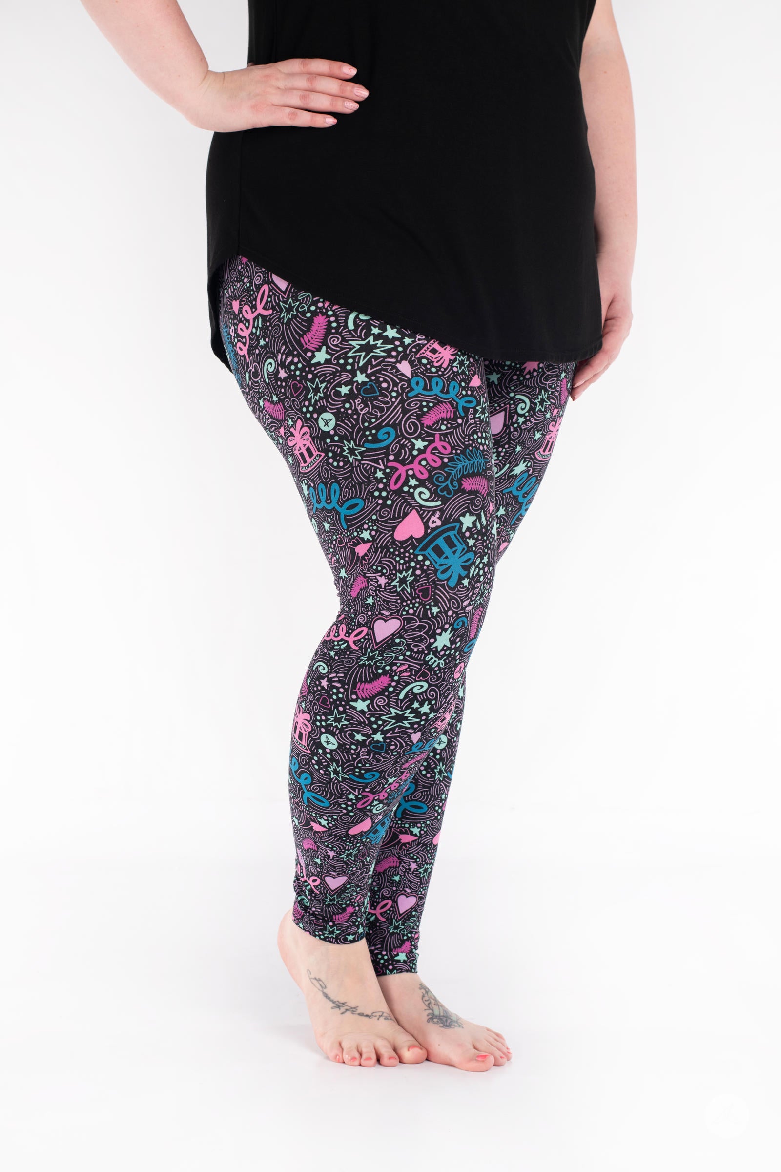 Red Floral Print Colorful High Waist Plus-sized Leggings 